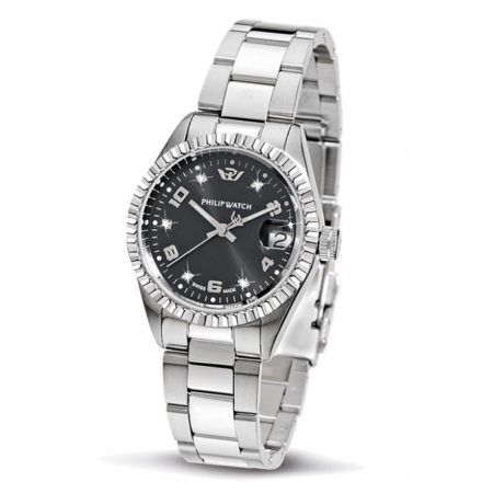 Philip Watch Caribe lady watch in steel with semi-polished strap and 31mm diamond case