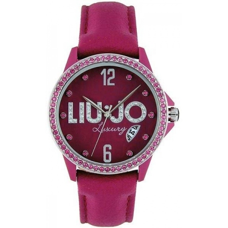 Liu Jo watch with dark pink leather strap and pink zircons